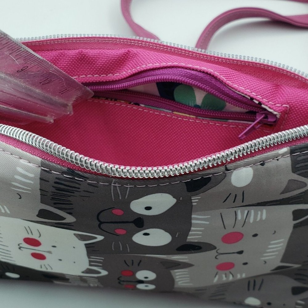 Pusheen Cats Cross Body Bag Phone Pouch Case Grey Pink Silver 9 in x 5 in - Picture 6 of 11